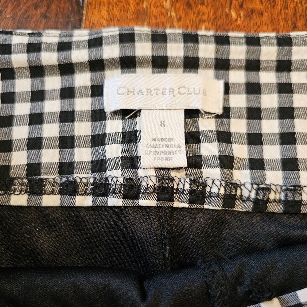 CHARTER CLUB gingham skort womens 8 black white stretch embroidered - Picture 2 of 9